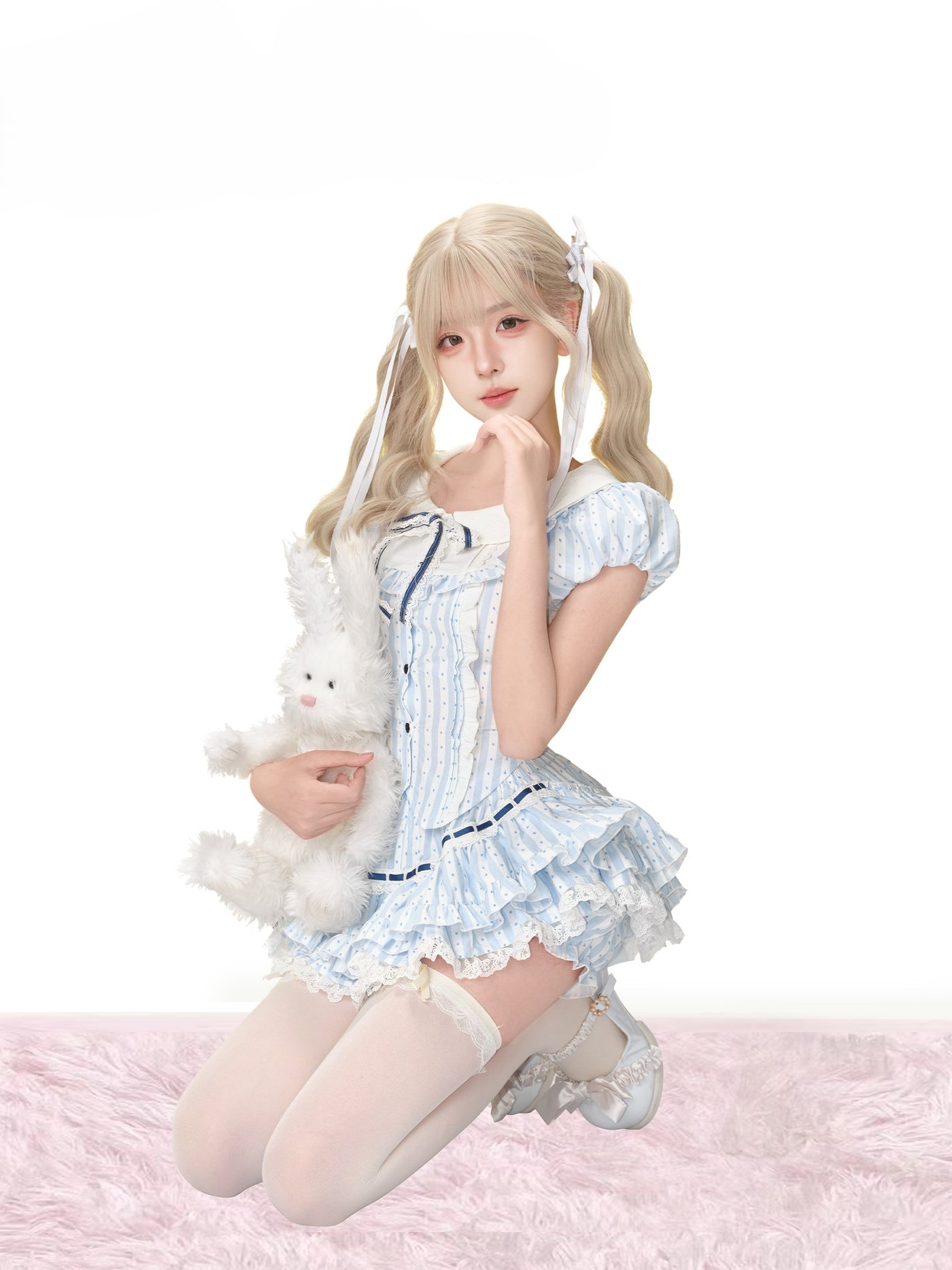 Striped Bow Shirt/Lace Cake Skirt SER0177