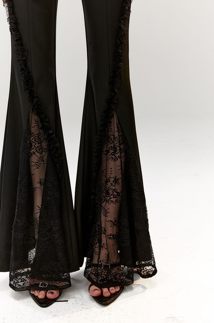 Lace Flared High Waist Black Suit Pants 4MU0040