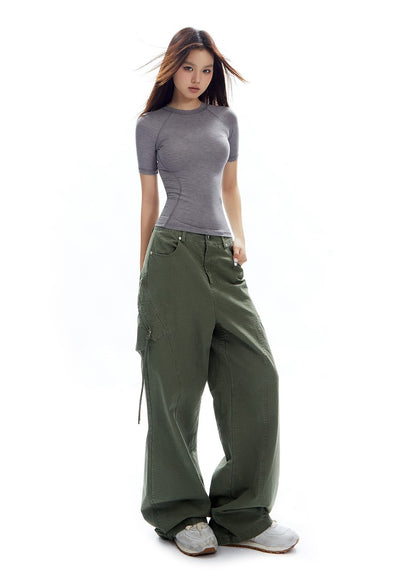 Street Straight Zipper Plaid Loose Casual Wide-leg Pants APE0323