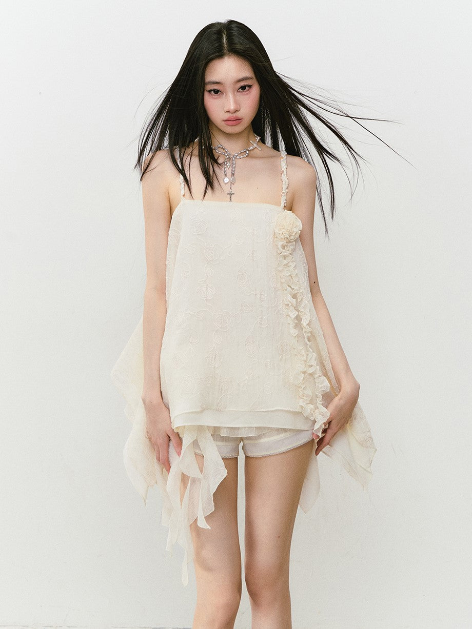 Flower Irregular Suspender Dress VIA0302