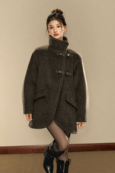 Rock Gray Tweed High Collar Tweed Coat OSH0100