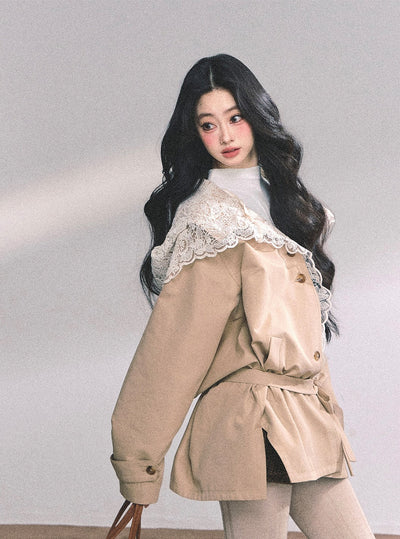 Hooded Lace Trench Jacket DIA0650