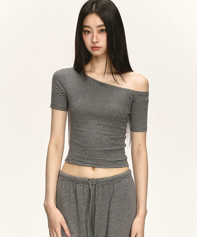 Oblique Shoulder Striped T-shirt/Pants ANA0039