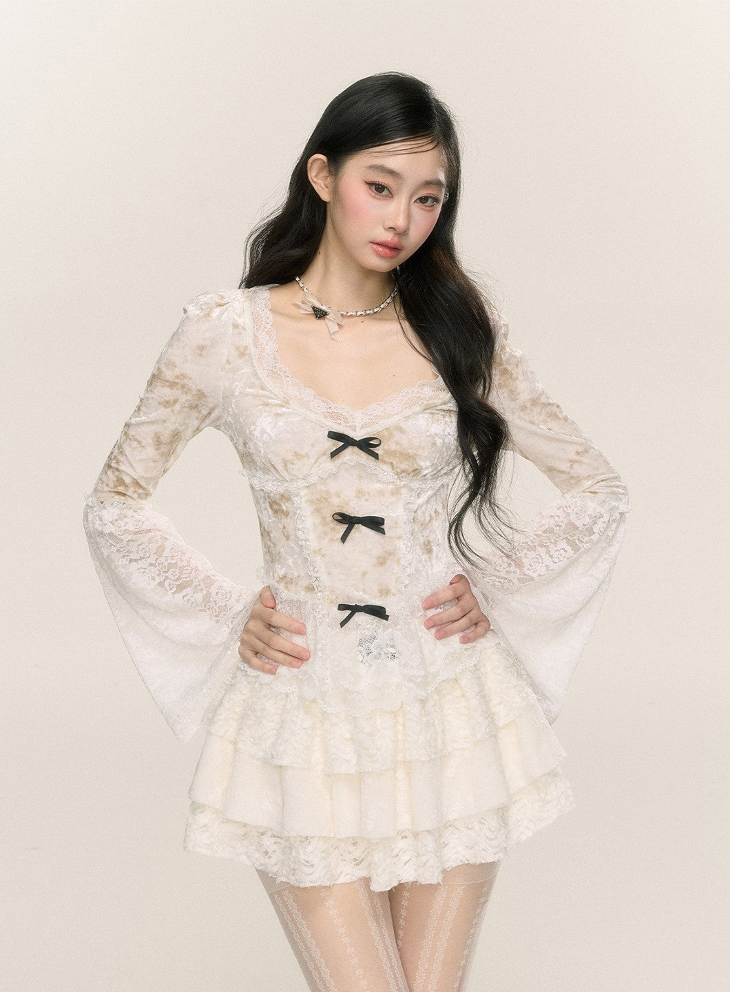 White Moss Rose French Pure Desire Lace Shirt DIA0230