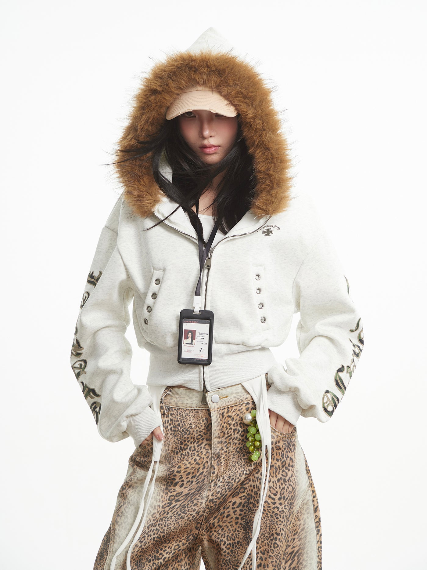 Fur Collar Long-Sleeve Hooded Sweatshirt Jacket UNC0320