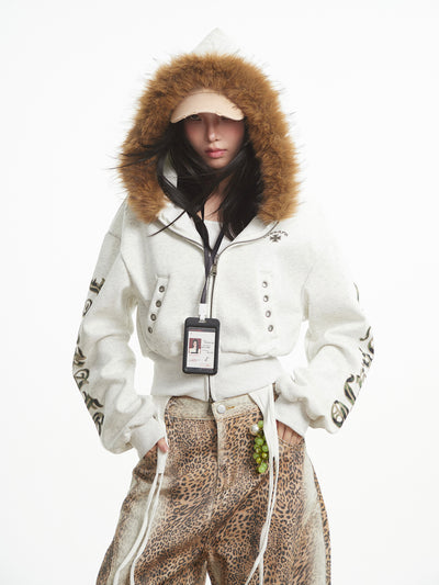 Fur Collar Long-Sleeve Hooded Sweatshirt Jacket UNC0320