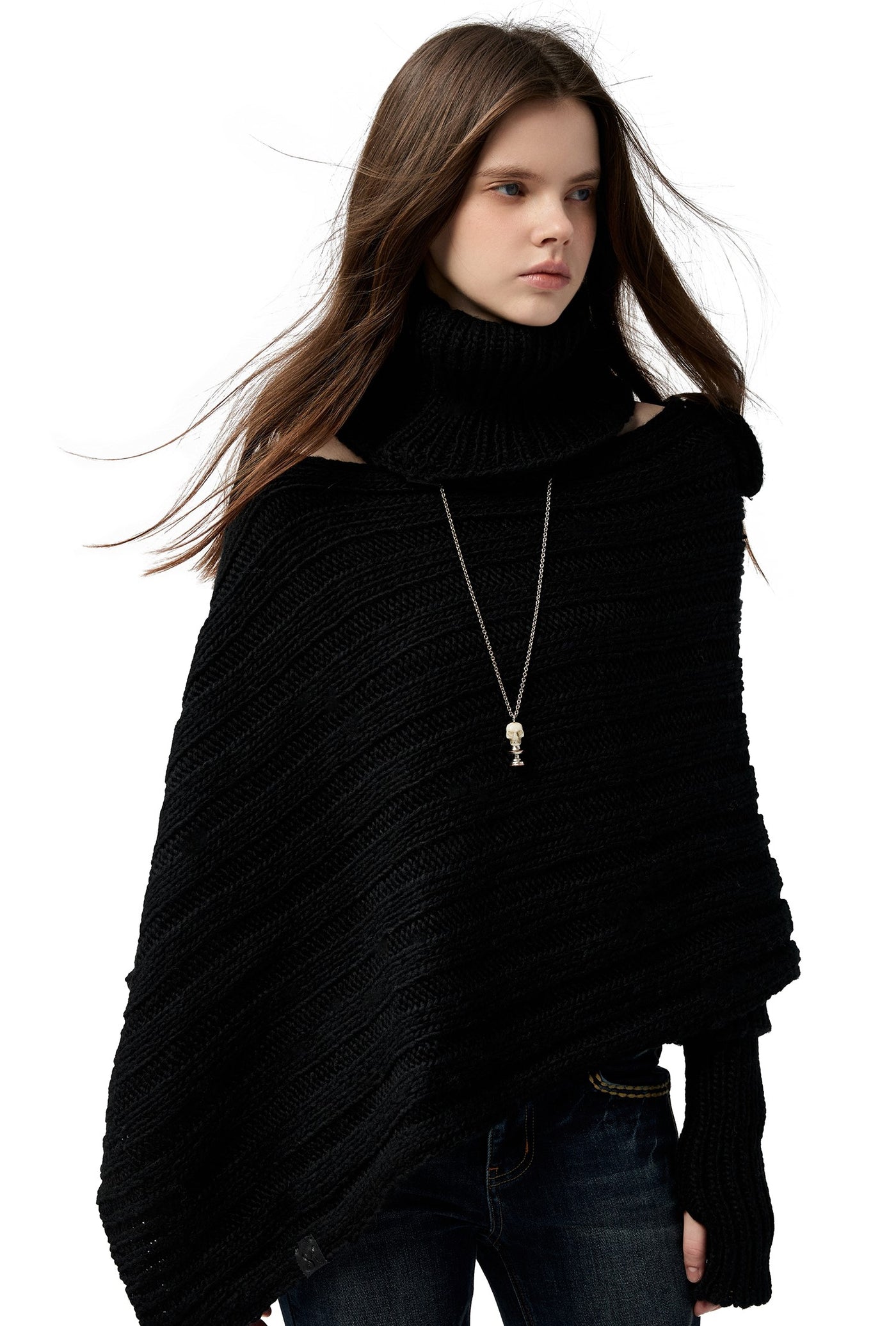 Black Irregular Sweater/Neck Warmer+Arm Sleeves 4MU0153