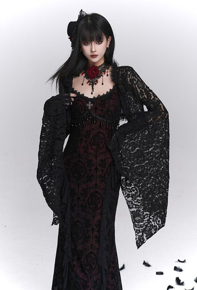 Black Suspender Dress/Lace Shawl LAD0240