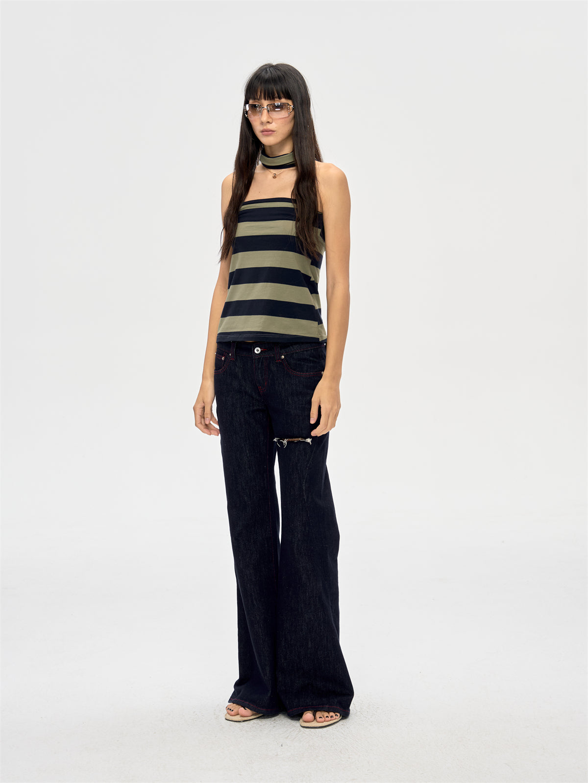 Halter Neck Wrap Striped Top CUR0210