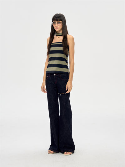 Halter Neck Wrap Striped Top CUR0210