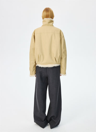Short Collar Fur Lined Thick Jacket CUR0267