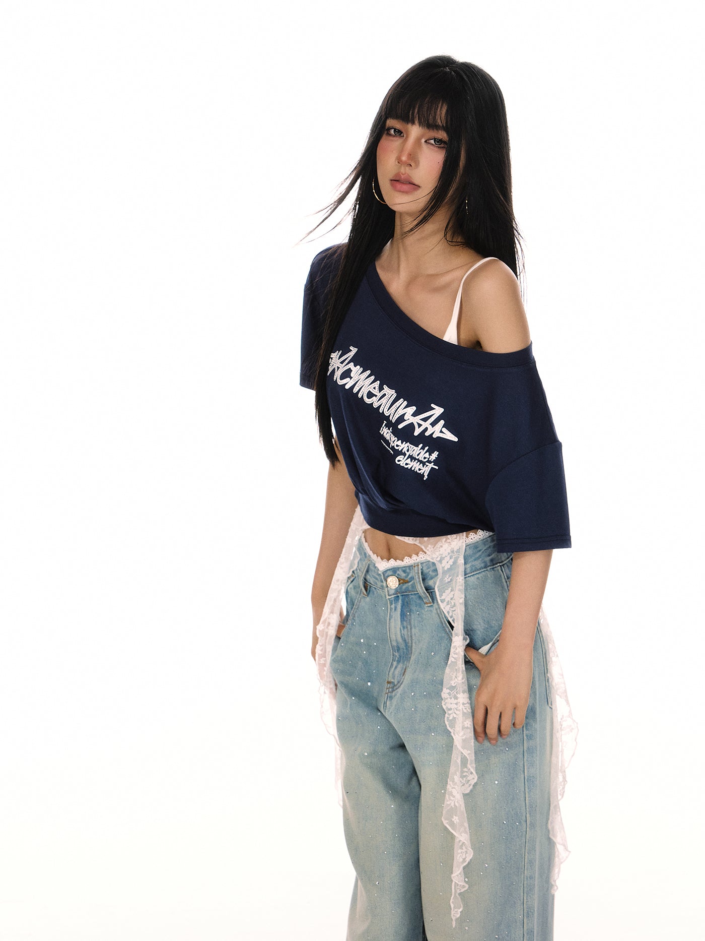 Oblique Shoulder Short T-shirt ACM0080