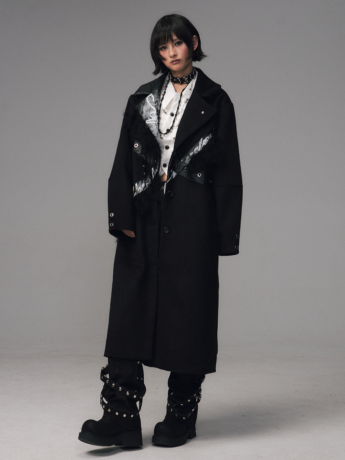 Punk Rock Print Patchwork Long Coat FRU0132