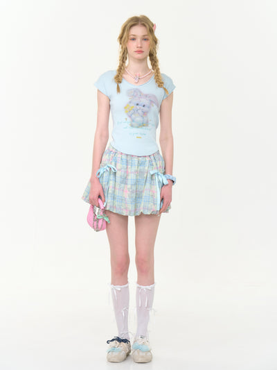 High Waist Blue Bow Plaid Skirt ZIZ0277