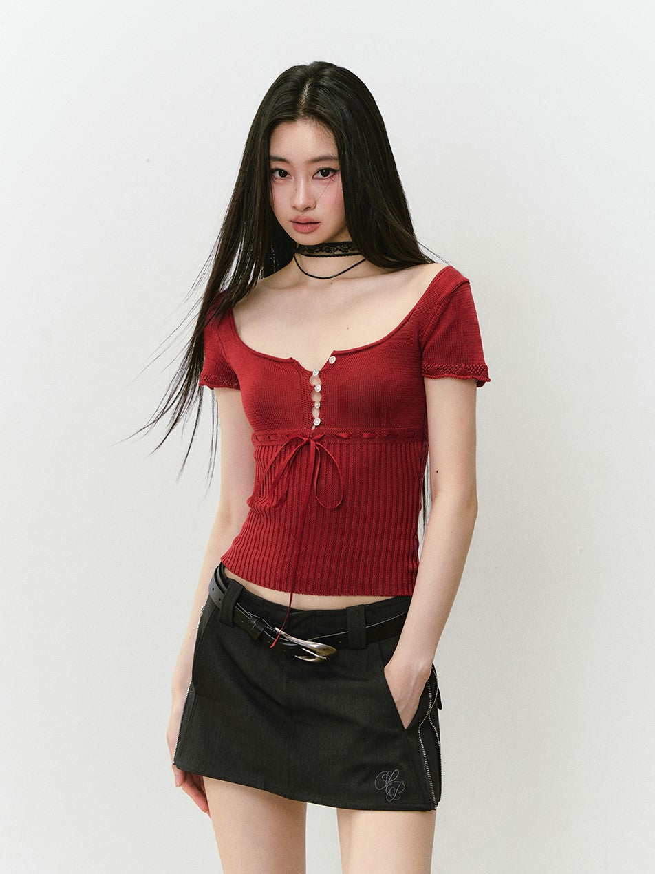 Bow Square Collar T-shirt VIA0305