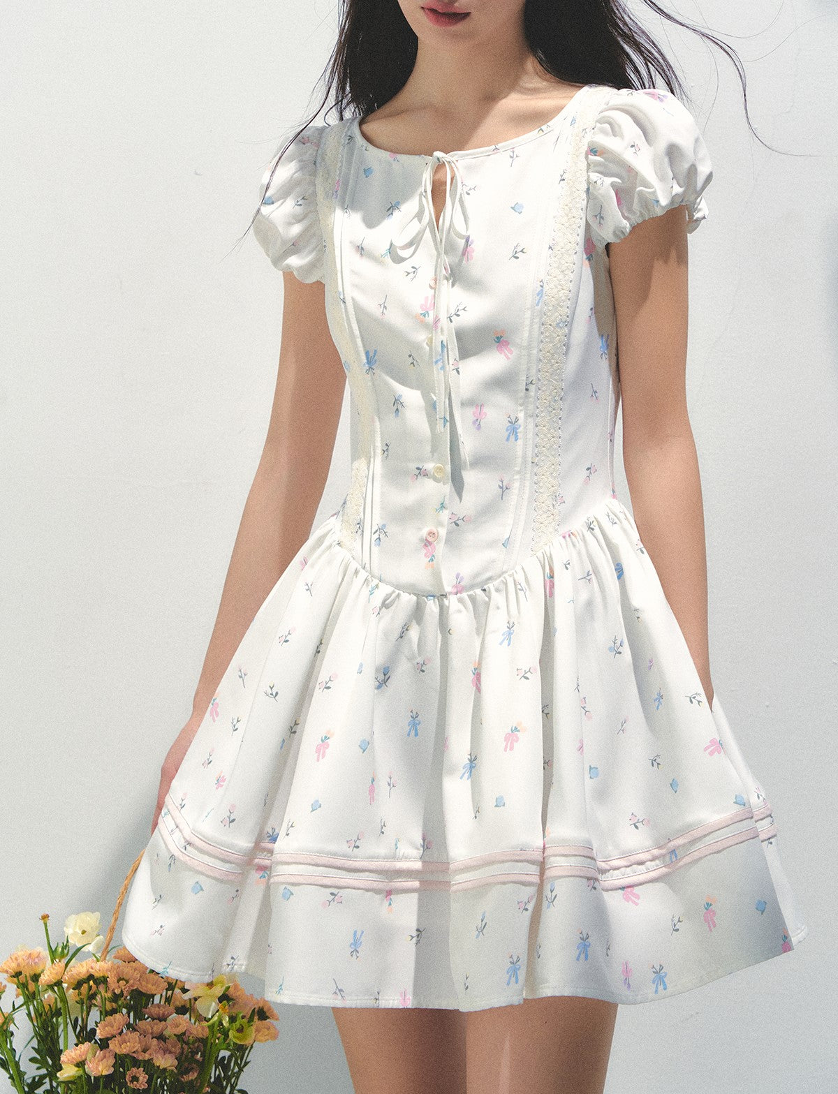 Flower Print Puff Sleeve Dress SUN0168