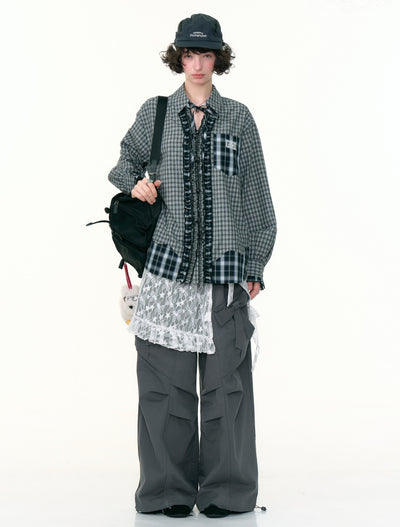 Retro Plaid Stitching Long-sleeved Shirt ZIZ0307