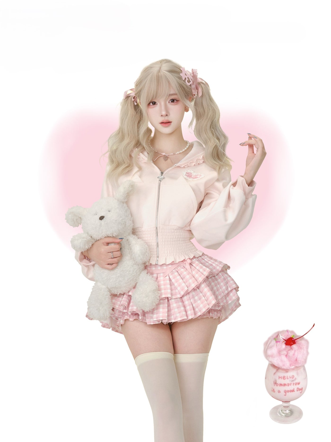Pink Short Jacket/Plaid Cake Skirt SER0200