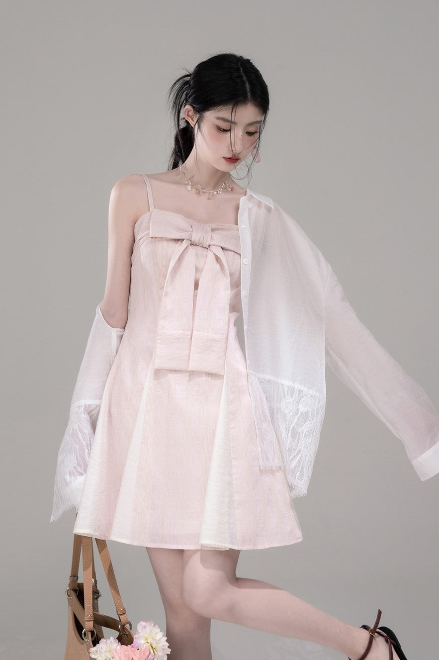 Bow Aurora Light Pink Sling Dress COT0304