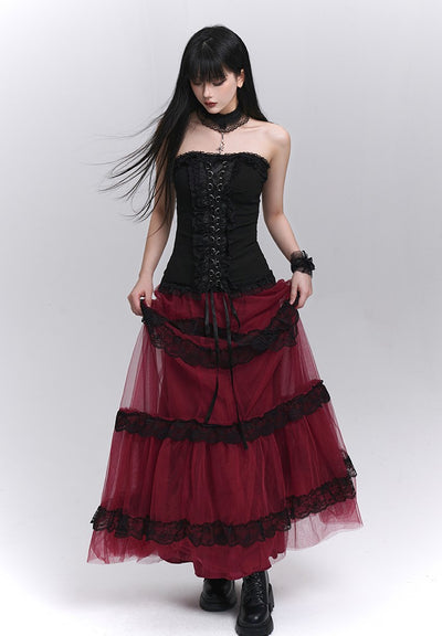Red Tulle Long Skirt LAD0211