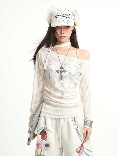 White Cross Design One Shoulder T-shirt UNC0285