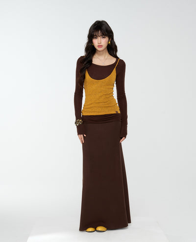 Brown Lazy Style Slimming Skirt 4MU0177