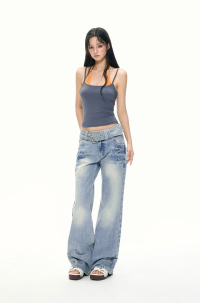 Large Belt Wide-leg Jeans APE0377