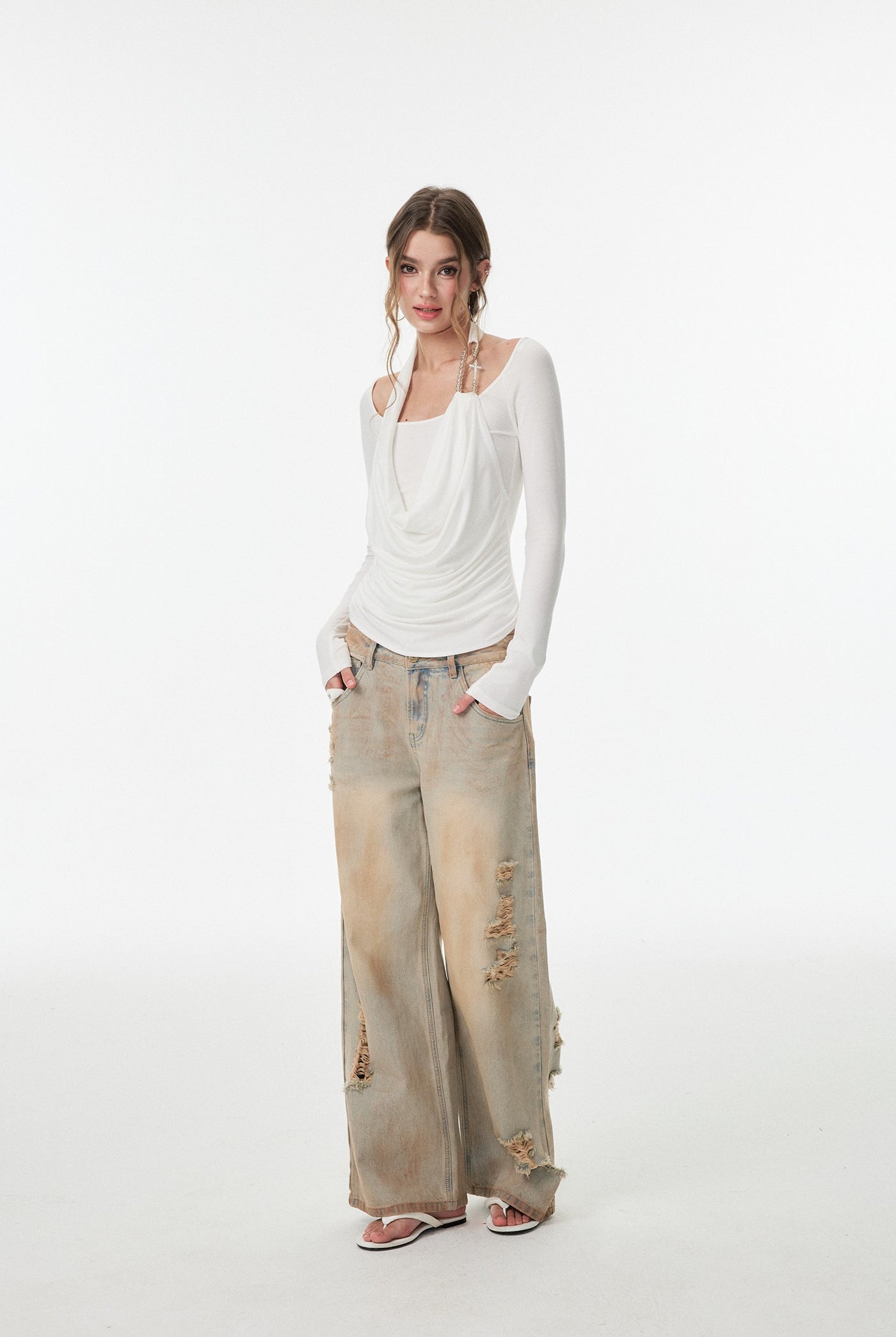 Cross Rhinestone Long Sleeves Top 4MU0157