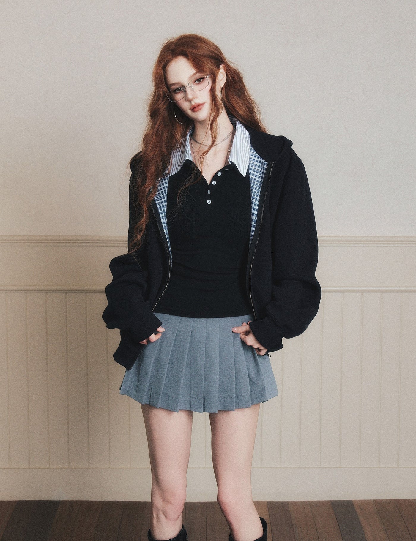 Plaid Patchwork Hooded Oversized Jacket LUL0184