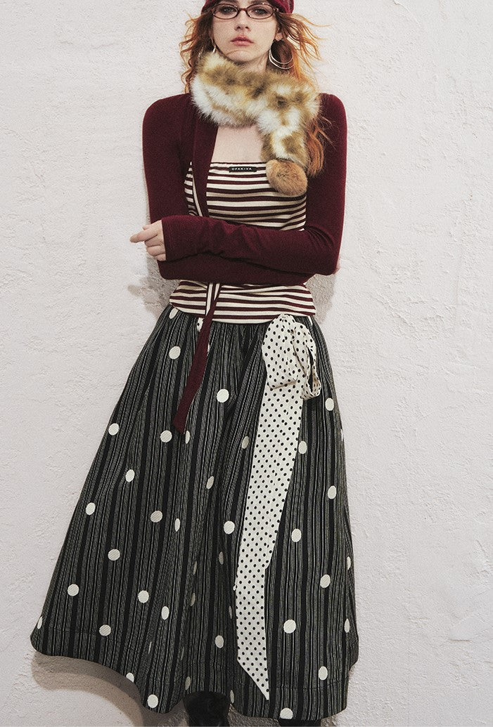 Striped Polka Dot A-line Puffy Skirt OFA0285
