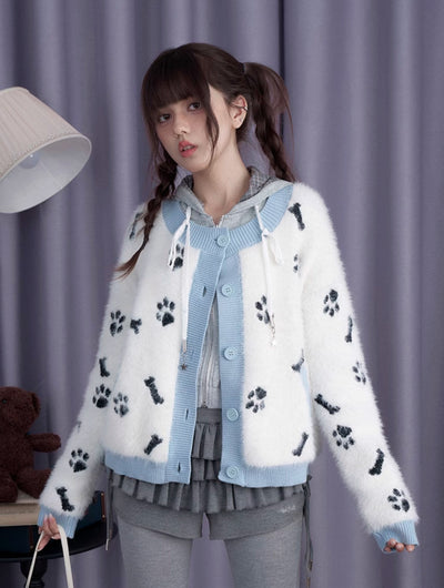 Puppy Footprints Bone Imitation Mink Sweater Cardigan SAG0201