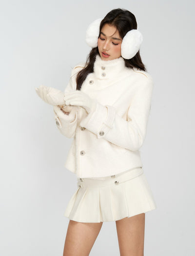 White Pleated Preppy Style Midi Skirt 4MU0167