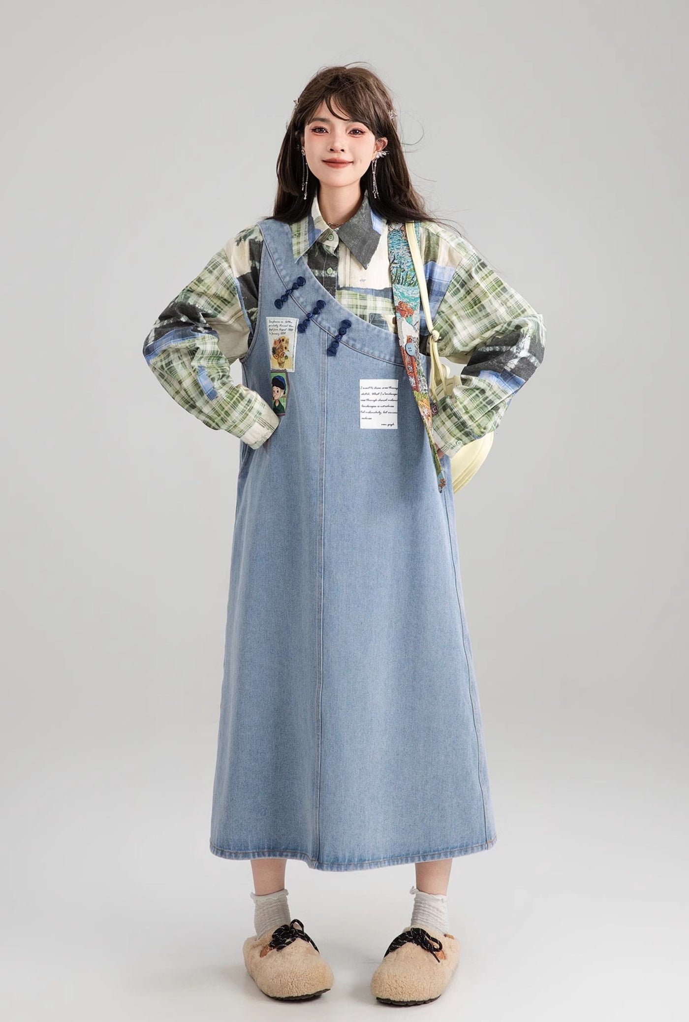 Retro Denim Niche Design Print A-line Dress KEI0163