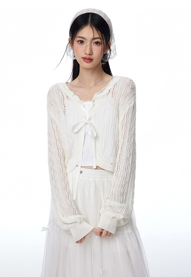 Twist Knitted Bowknot Cardigan NTO0113