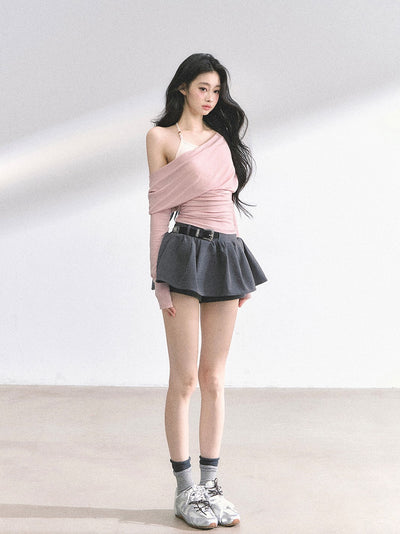 Fake Two-piece Off-Shoulder T-shirt DIA0528