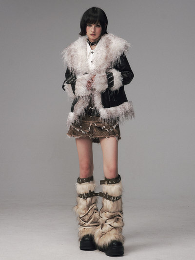 Large Fur Collar Short Coat FRU0129