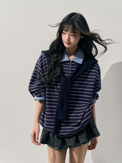 Blue Faux Two-Piece Striped T-Shirt DIA0710