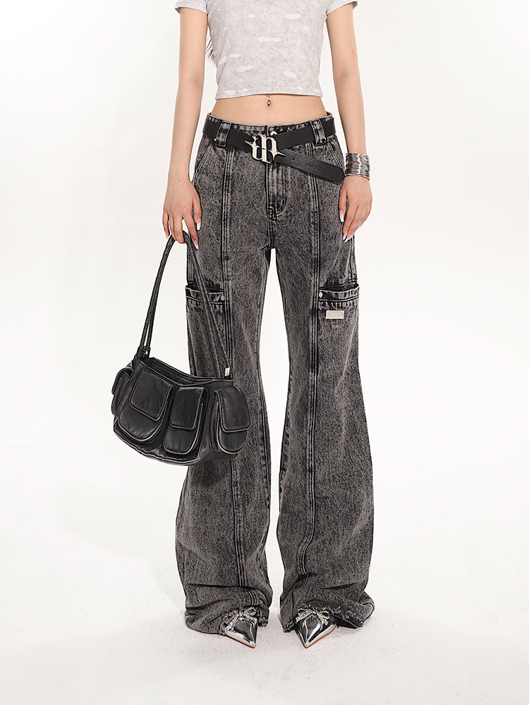 Floor-length Washed Distressed Straight Jeans UNC0073