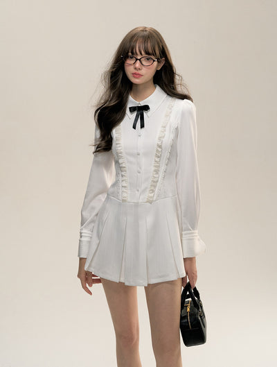 Long-sleeved Pleated Shirt Dress SUN0082