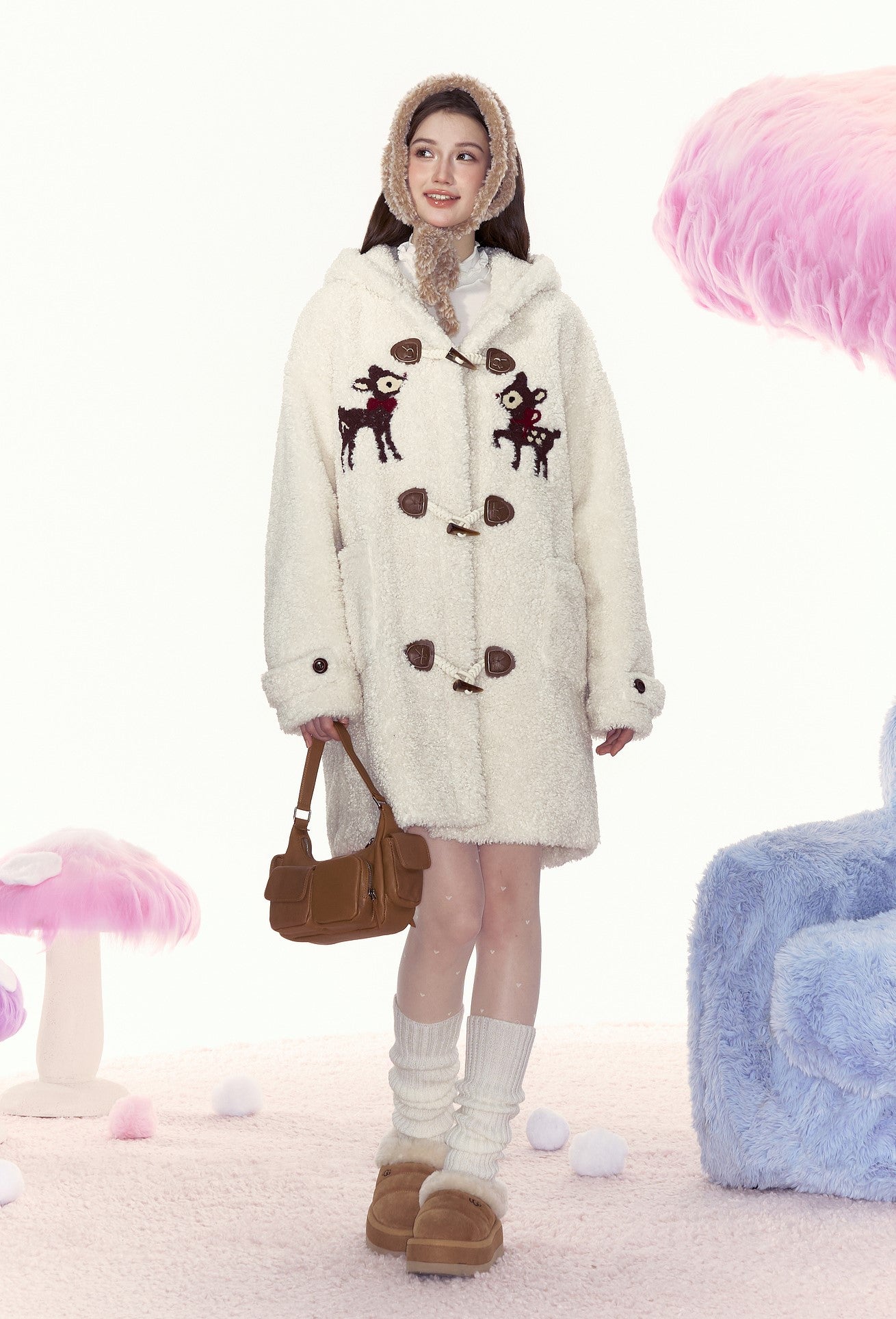 Winter Retro Lazy Style Hooded Mid-length Plush Coat AYF0055