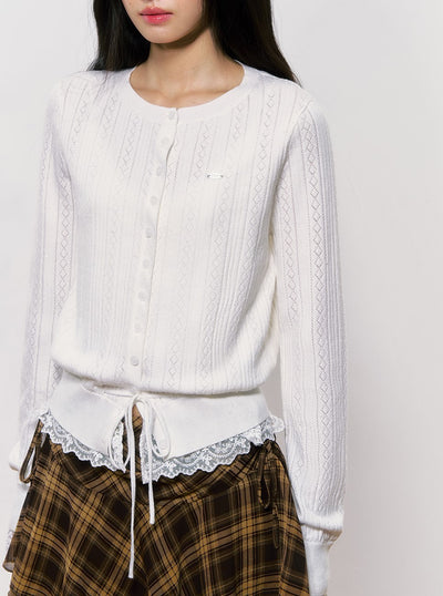 White Lace Hem Cardigan WEE0025