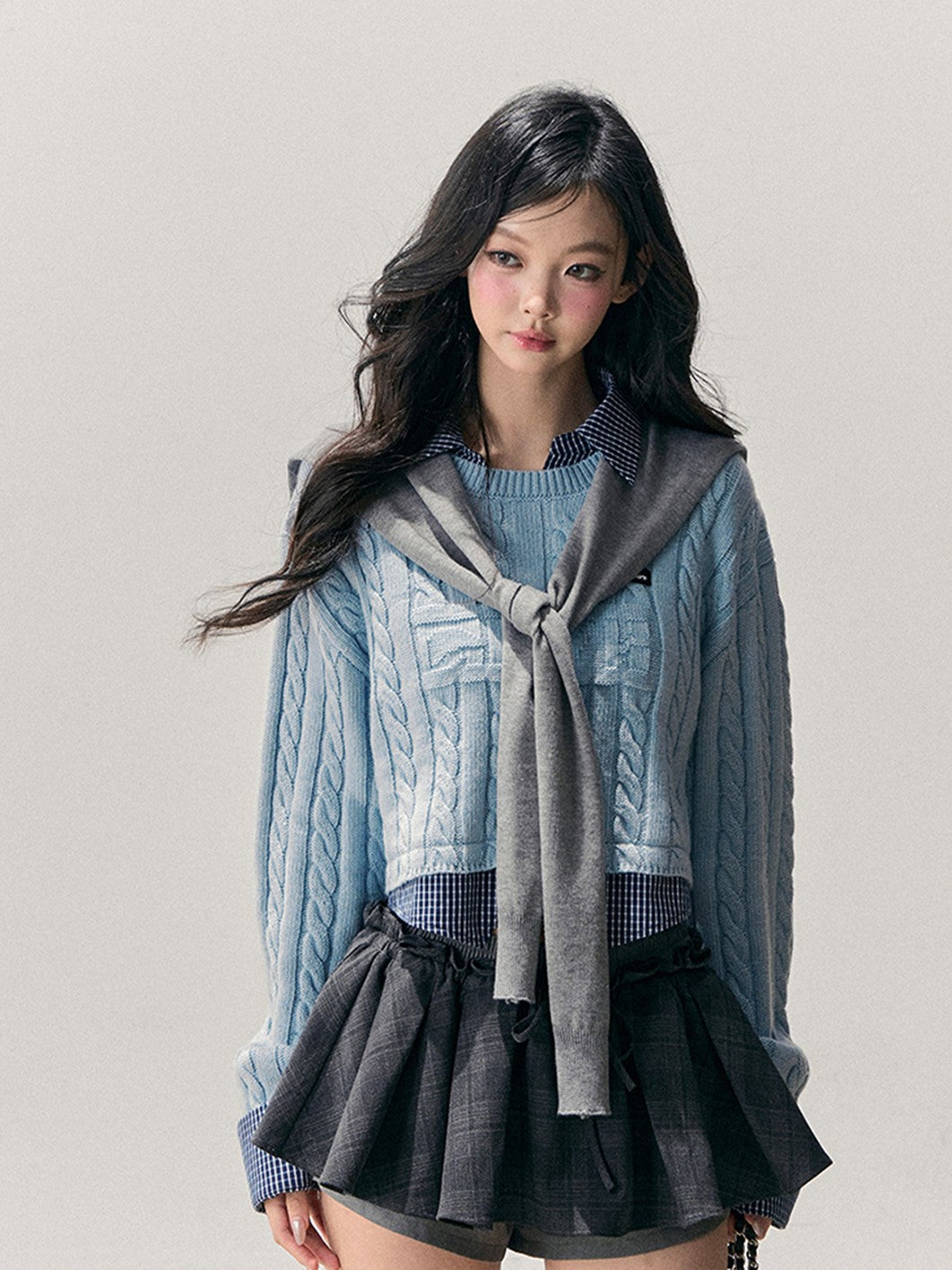 Skyblue Faux Two-Piece Wool Sweater DIA0748