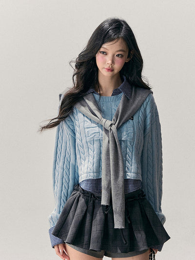 Skyblue Faux Two-Piece Wool Sweater DIA0748