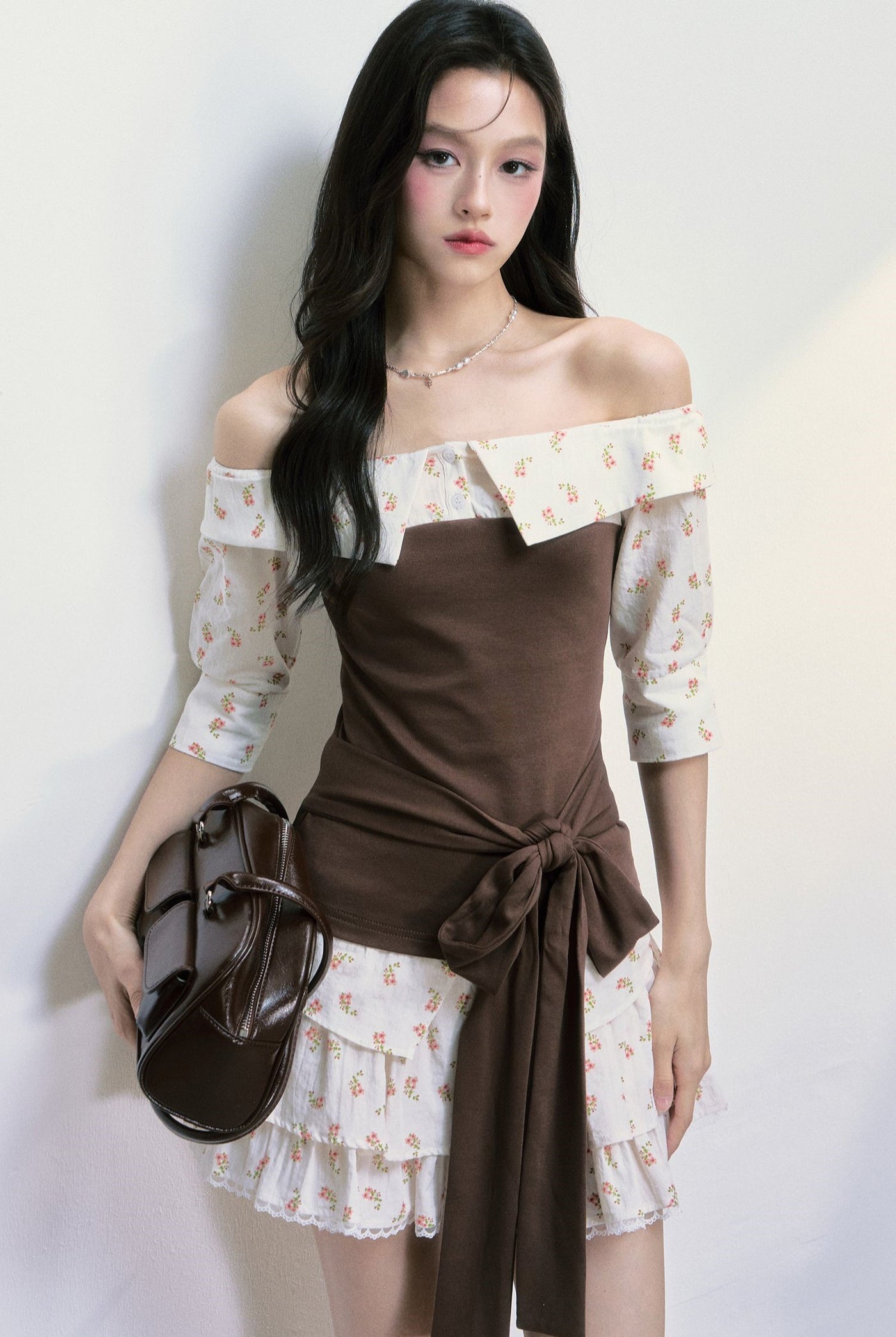 Floral Tie-strap One-shoulder Top/Skirt FRA0394