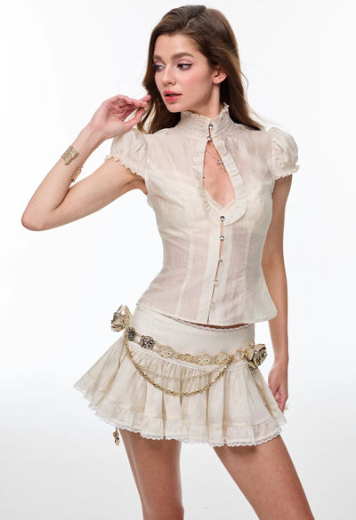 Drop Hollow Lace Shirt/Pleated Skirt 4MU0137