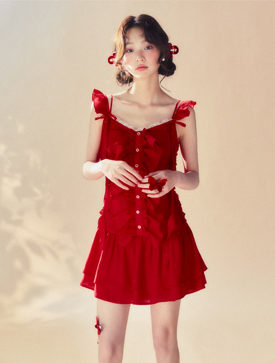 Red Bow Suspender Dress SUN0057