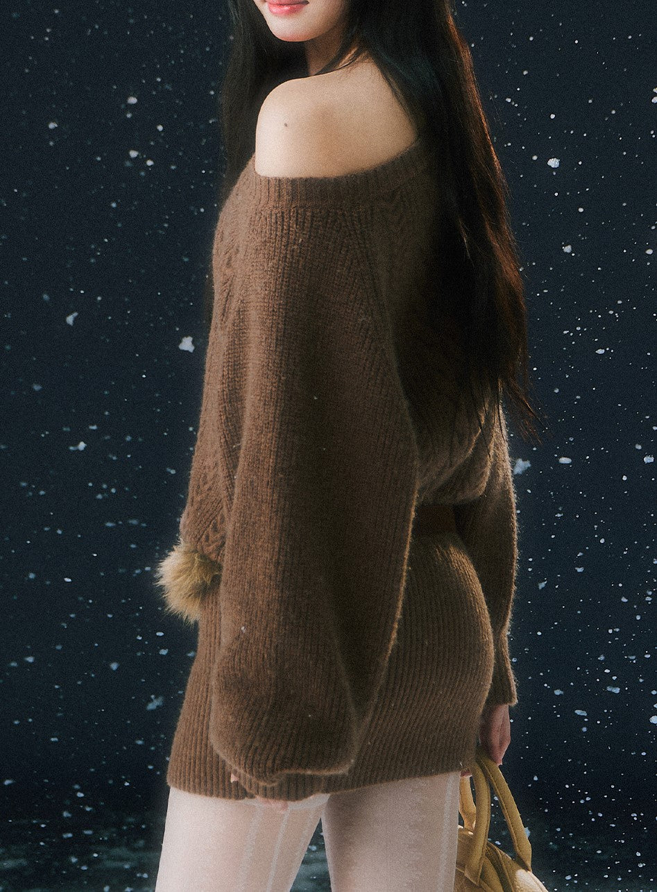 Off-shoulder Cable Knitted Dress WEE0102