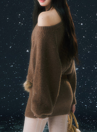 Off-shoulder Cable Knitted Dress WEE0102