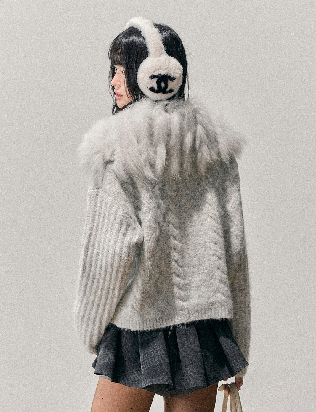 Large Fur Collar Knit Cardigan DIA0733