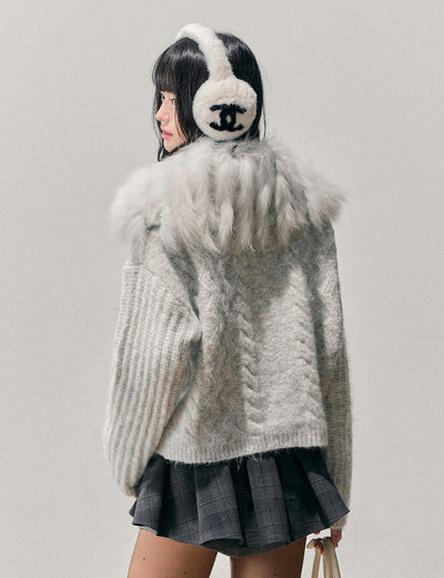 Large Fur Collar Knit Cardigan DIA0733